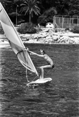 Prince Albert practices windsurfing in Monaco on August 17, 1978 Old Photo