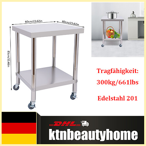 60x60cm Edelstahltisch mit Rollen Arbeitstisch Küchentisch Gastro Zerlegetisch
