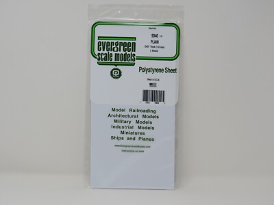Evergreen Scale Models 9040 Plain Styrene Sheet .04'' Thick 6'' x 12'' (2)