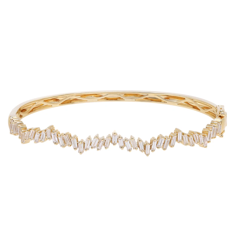 Rachel Koen Baguette Cut Diamond Bangle Bracelet 18K Yellow Gold 1.60Cttw
