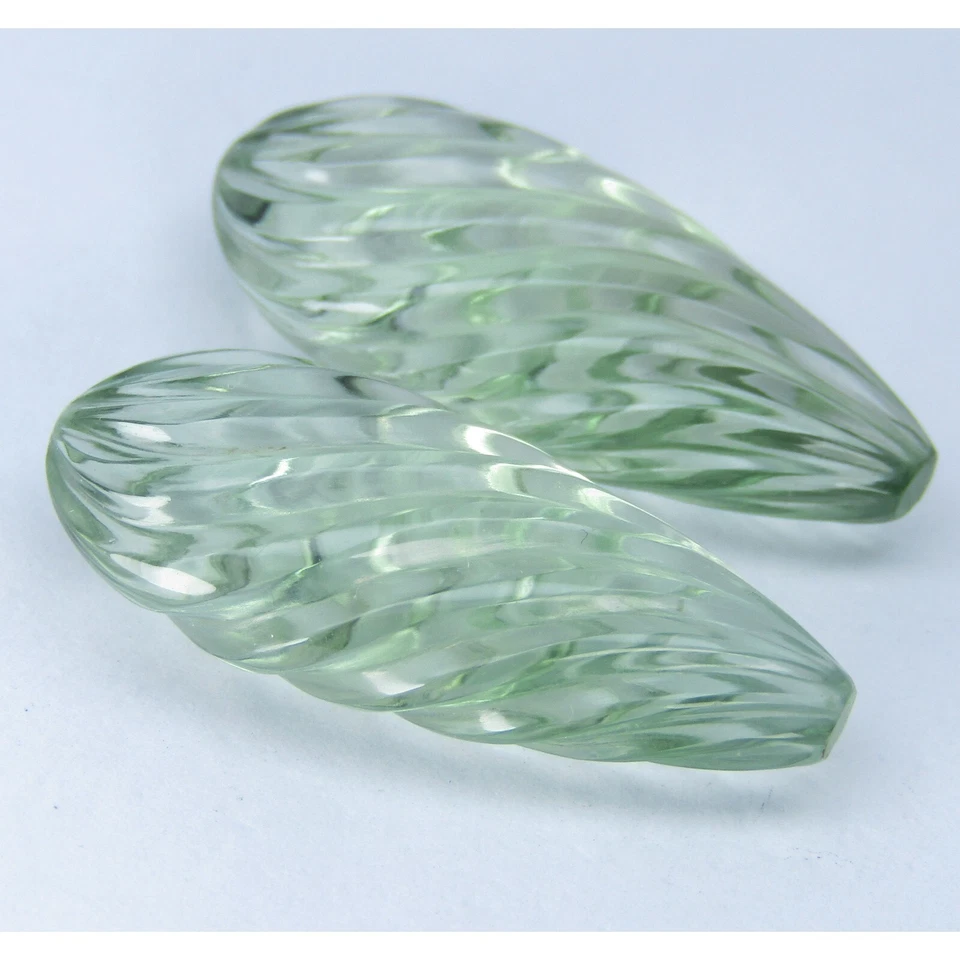 Precioso par de briolette tallado de amatista verde natural (prasiolita) 38,32 quilates Foto 4 de 4