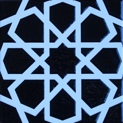 Turkish Iznik Raised Black & White Geometric Pattern 8''x8'' Ceramic Tile