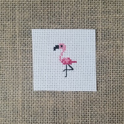 Finished Completed Cross Stitch Mini Pink Flamingo Piece for DIY Crafts