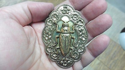 (b-bug-126) small Cockroach roach insect bug lover oval floral brass pin pendant