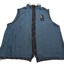 Vintage K.d. Spring Vest Womens Size Large Green Boho Lagenlook Full Zip Usa 