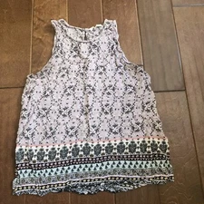 Elodie Women's Junior Purple Floral Sleeveless Blouse - Size M