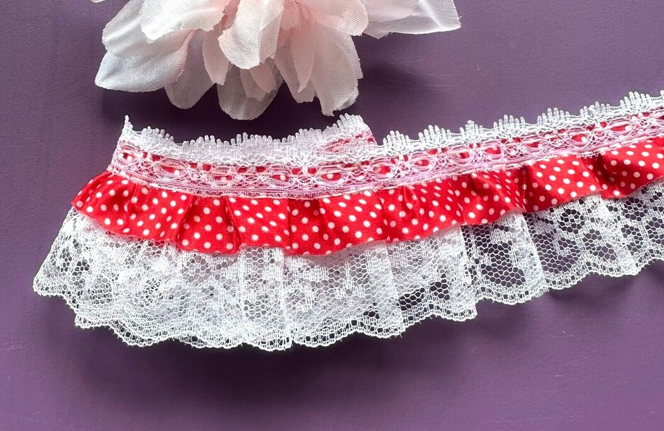 Red Ribbon Ruffle Trim 2 inch wide 2-Layer ruffled Lace Trim Ribbon select color price per ...