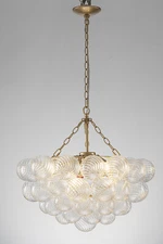 Mid-century Gold Finished Ribbled Blown Glass Globe Bubble Chandelier Lightings