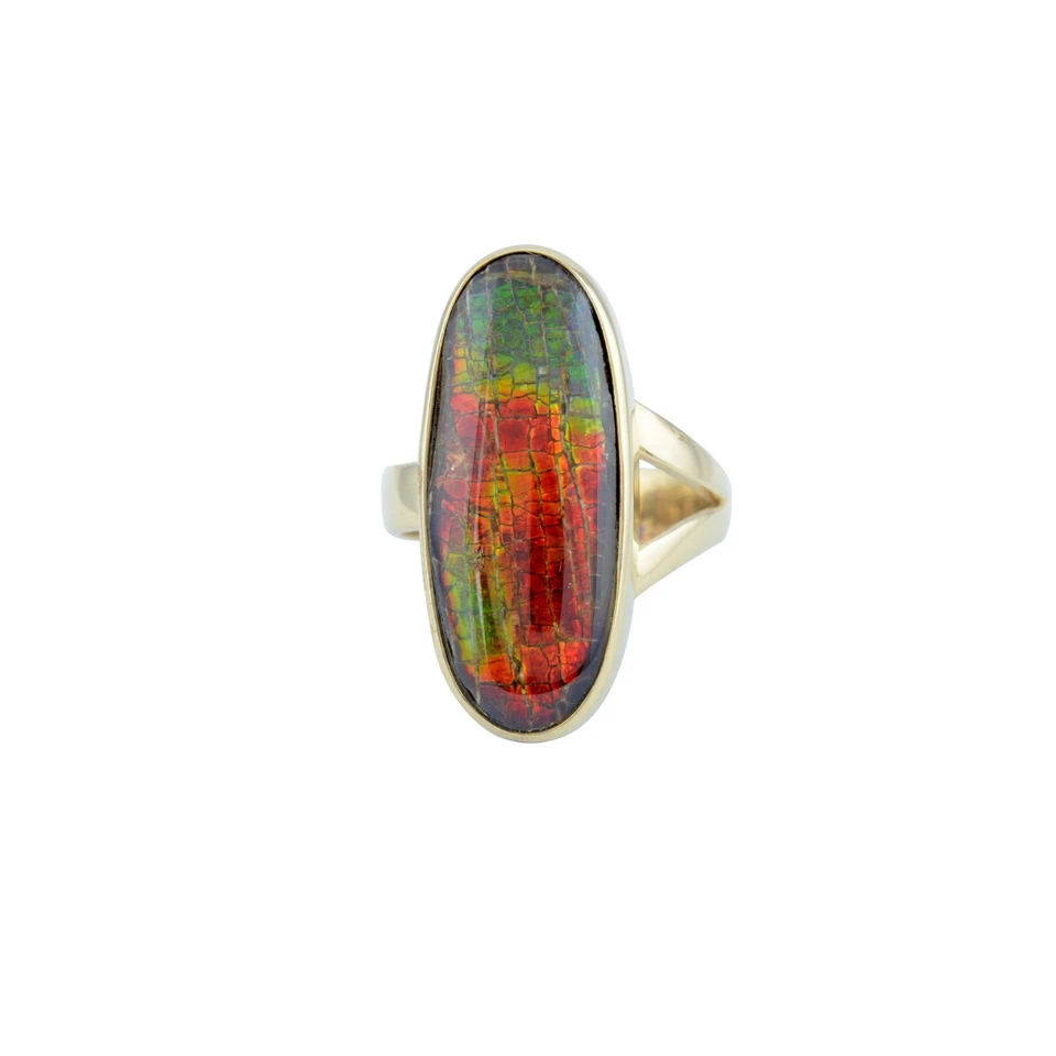 Gold Plated Fiery Ammolite Oval Ring 925 Sterling Silver Gemstone Women Jewelry - Image 2 of 4