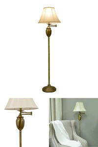 59" Antique Brass Floor Lamp w/ Faux Silk Shade Swing Arm ...