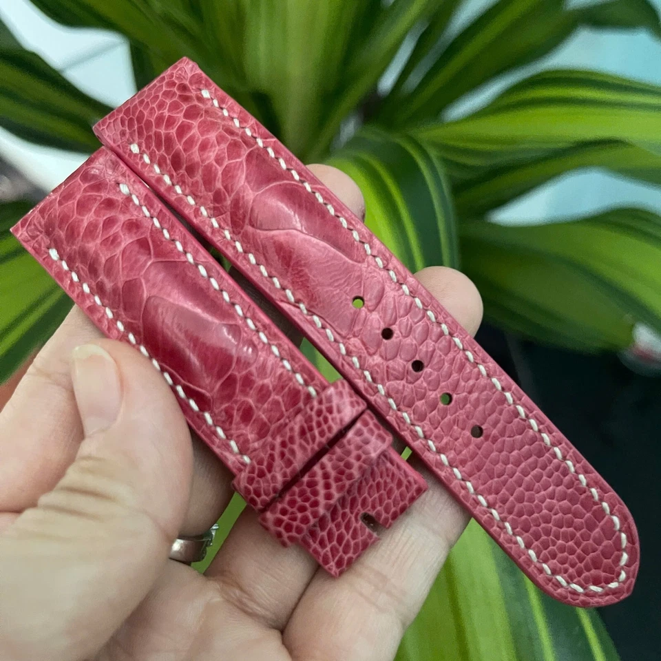 22mm Acolchado ROSA Genuino Pierna de Avestruz CUERO CORREA DE RELOJ Foto 3 de 4