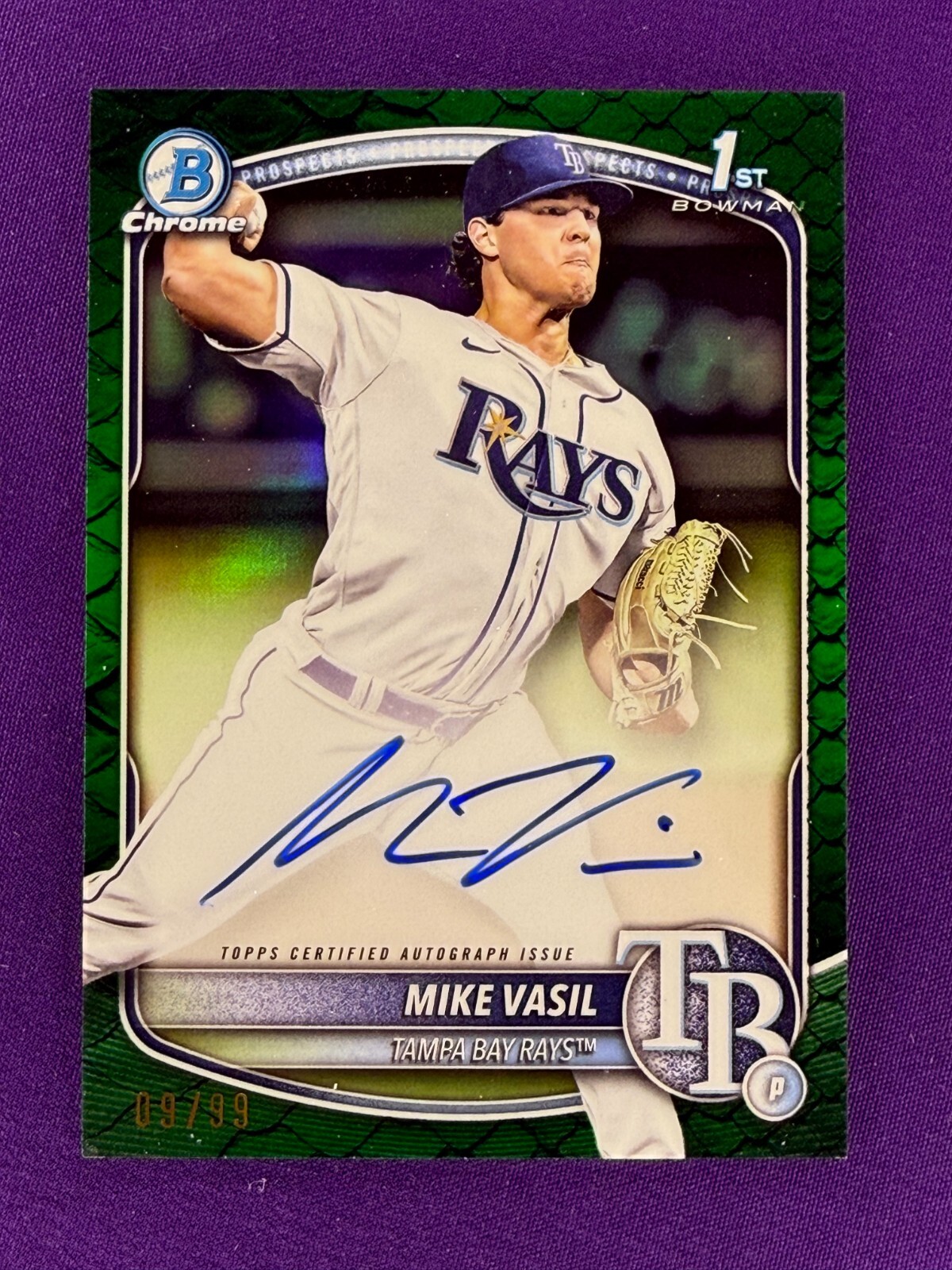 2025 Bowman Chrome 1st Bowman Mike Vasil Green Reptilian Autograph Auto /99