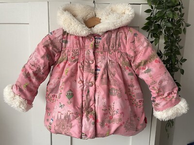 Oilily Winter Mantel Jacke 12 M rosa Fell gefüttert Blumen Märchenmuster kuschelig