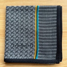 HANDKERCHIEF MEN'S VINTAGE GRAY GEOMETRIC PLAIN POCKET SQUARE COTTON 17" D138