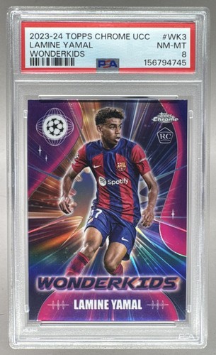 156794745 Lamine Yamal 2023 Topps Chrome UEFA #WK-3 Wonderkids Rookie RC PSA 8