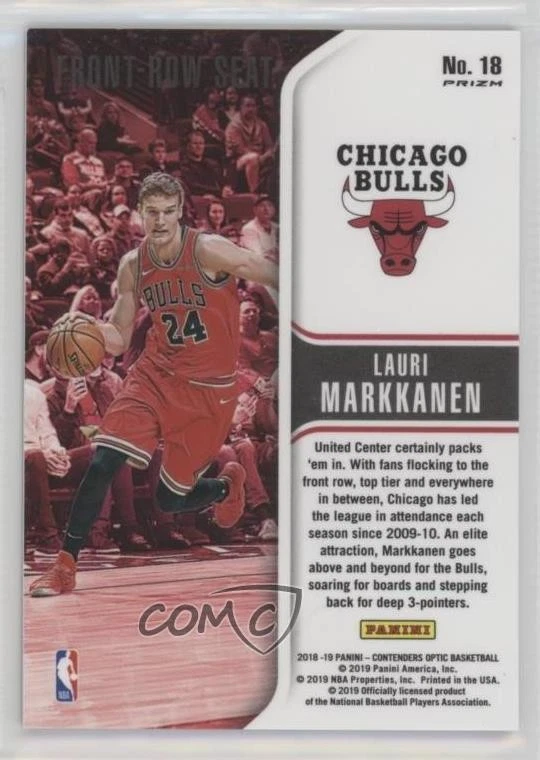2018 Contenders Optic Front Row Seat Prizms Blue Cracked Ice Lauri Markkanen #18 - Image 2 of 2