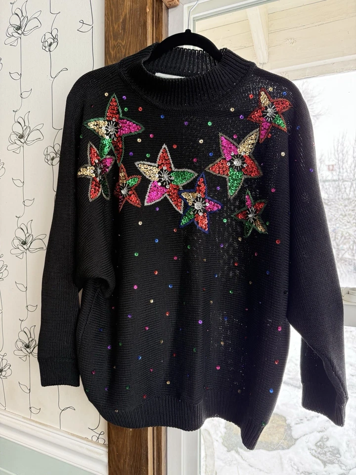 Suéter Vintage Feo Navidad de SHENANIGANS Talla XL Lentejuelas Mangas 3/4 Foto 2 de 4