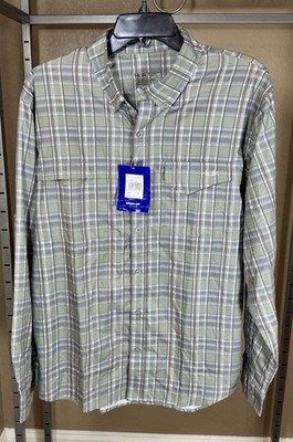 Huk Tide Point Fishing Shirt Mens M Medium Vented Green Plaid Button Up L/S