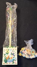 Easter Tabletop Tree 18 Hand-Painted Wood Ornaments Porcelain Base Vintage 90s
