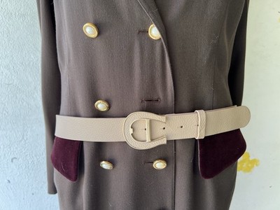 Aigner Leder Gürtel Italien Grau Beige Gold Gr. 38/95 Damen Echtleder