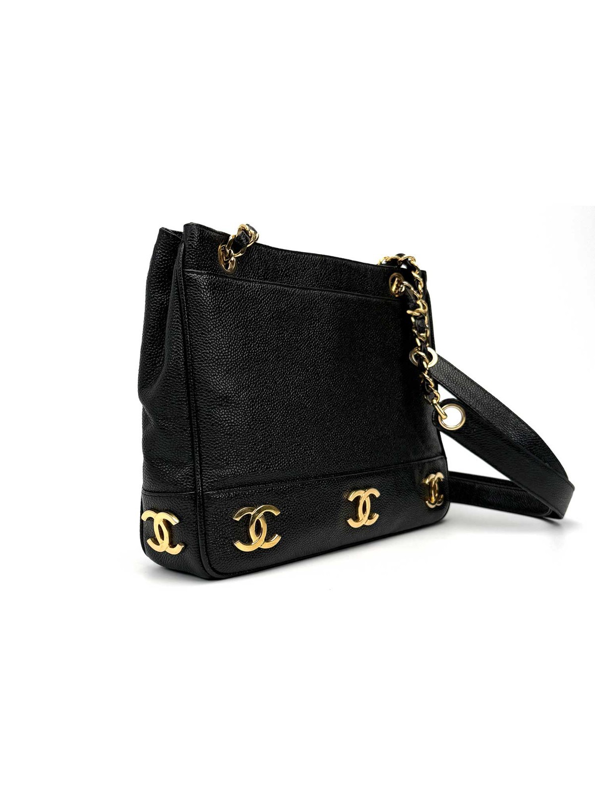 CHANEL Vintage Multi CC Shoulder Bag Gold 8CC Rare Snap Early 90s image 3