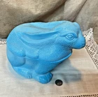 Vintage Heavy Blue Milk Glass Bunny Rabbit On A Nest Covered Candy Dish 5" T
