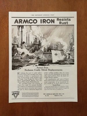 Vintage 1919 Armco Iron Full Page Original Ad
