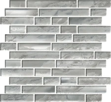 Silver Canvas Interlocking Glass Tile, 12 In. X 12 In. Mesh-Mounted Mosaic, Fros