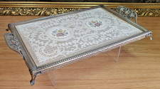 Antique Brass decorative tray with lace display glass dressing table 14" x 8"