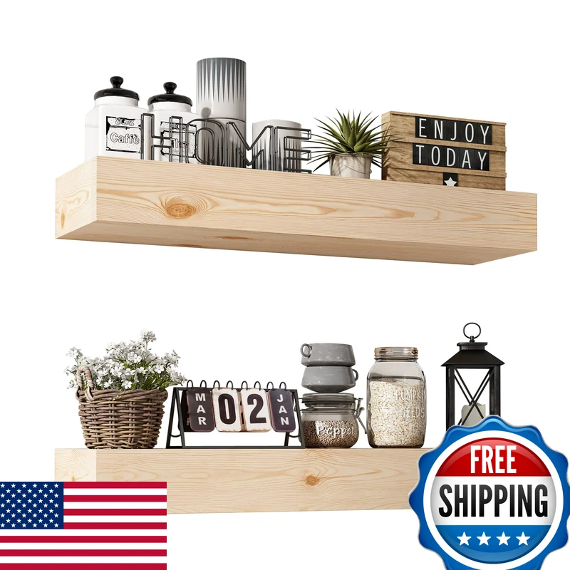 Roorevo Wall Floating Shelves Rustic Wood Shelf For Wall Mounted - Wooden
