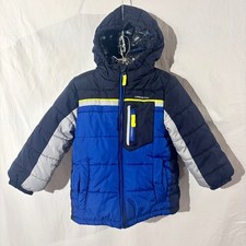 London Fog Boys Puffer Jacket Fleece Hood Blue Navy Green Silver Insulated