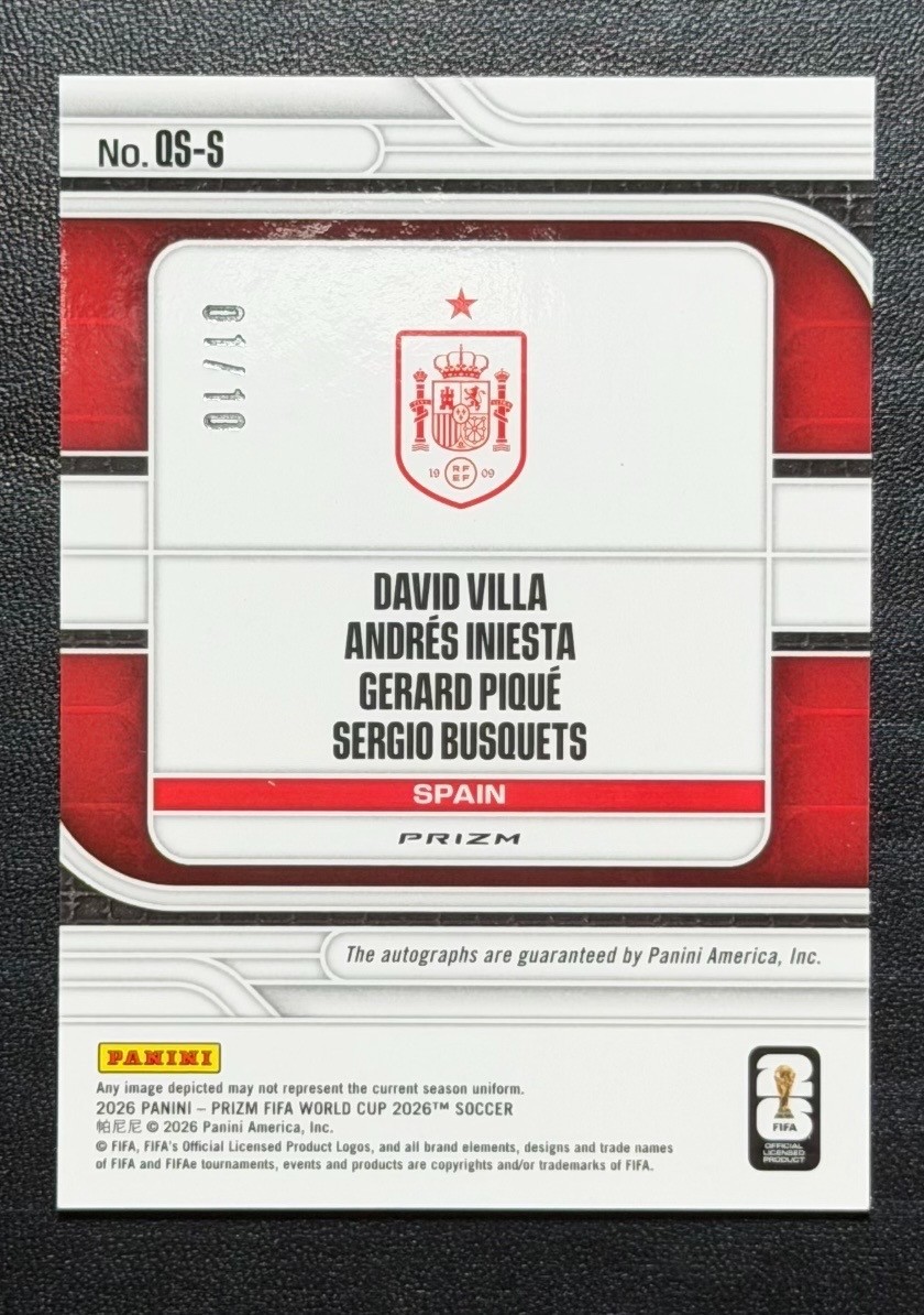 2026 Panini Prizm FIFA David Villa Iniesta Pique Busquets TRIPLE Auto Silver /10 view 2