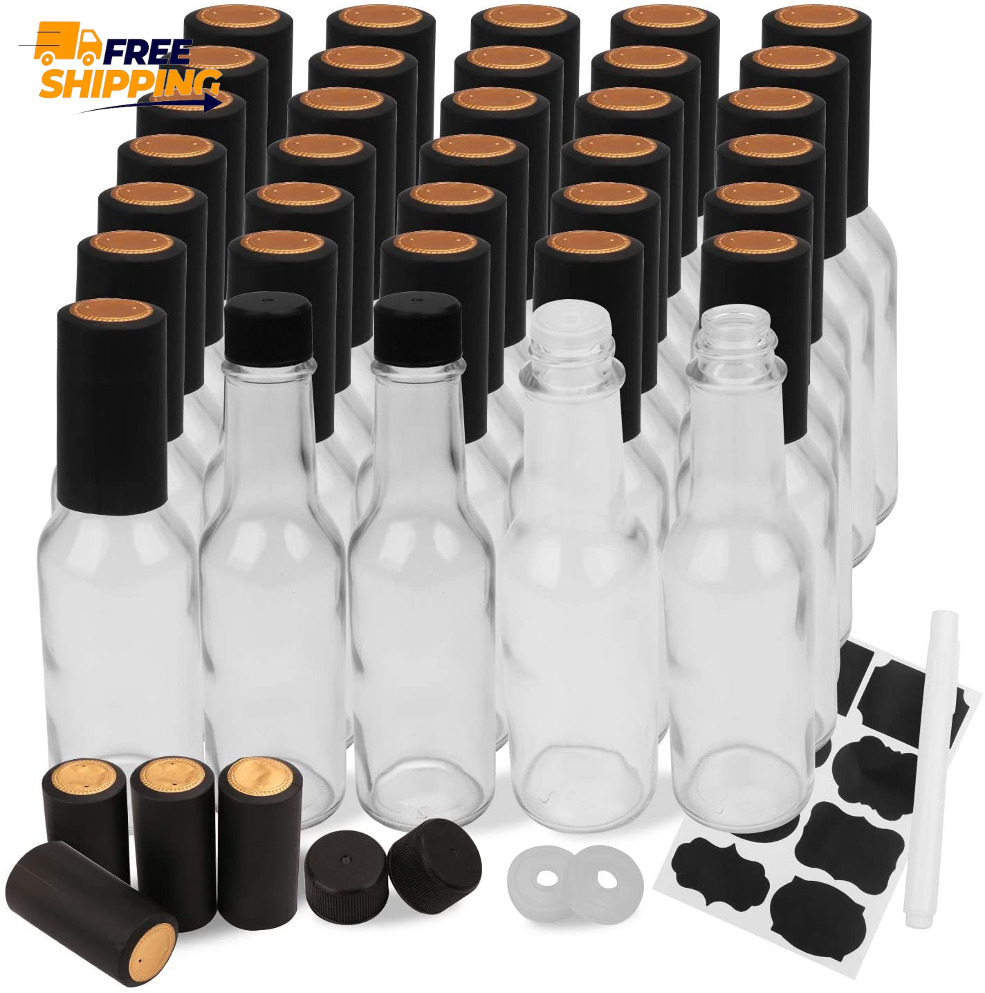 35 Pack 5Oz Hot Sauce Bottles with Lids,Glass Woozy Bottles with Dripper Inserts