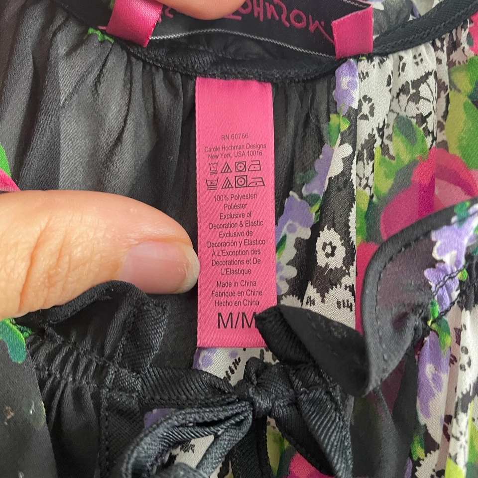 Vestido Betsey Johnson Mujer M Negro Transparente Floral Hada Coqueta Volantes Íntimo Foto 4 de 4