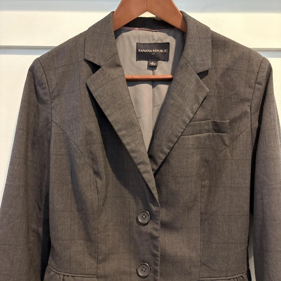 Blazer Banana Republic Feminino 6 Cinza Glen Xadrez Dois Botões Jaqueta de Escritório Carreira - Imagem 3 de 4