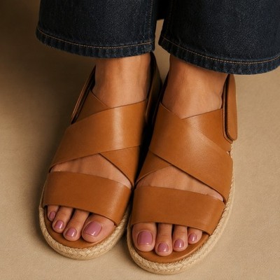 Vince Tenison Leather Espadrille Sandals Hazelnut Slingback Sz 8