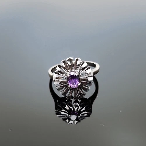 Kabana KBN 925 Sterling Silver Ring Sz 8 Vintage Amethyst Flower Starburst