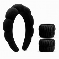 Black Spa Headband and Wristband Set   3pc Face Wash Kit for Skincare  Ma