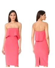 Likely Scallop Driggs Midi Dress Sheath Strapless Ruffle Flamingo Dress Size 4