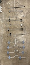 Vintage Lot Of 5 Metal Pants Hangers 12   2 With Multi Hanging Areas  Clips 