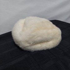 Vintage Designed by Lora White Mink Fur Pillbox Hat Winter Formal Cream