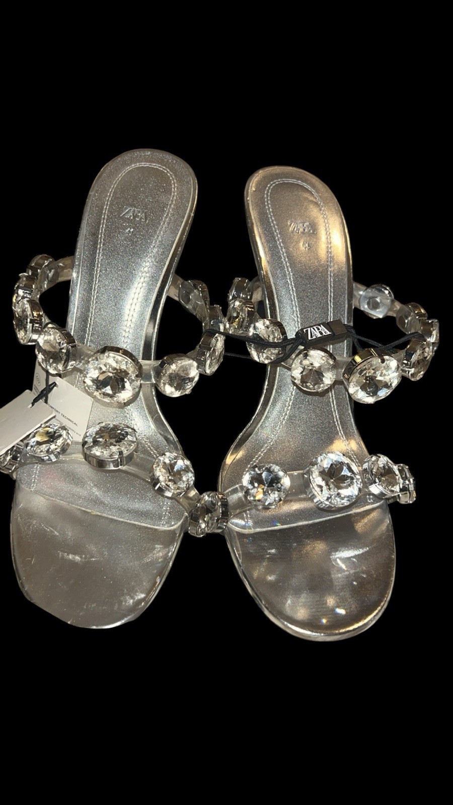 Zara Silver Rhinestone Strappy Stiletto Open Toe Slip-On Women's Heels Size 41