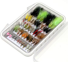 48 PCS Assorted Trout Fly Fishing Flies Kit Waterproof Box Nymphs Wet Dry