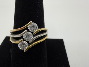 D’Joy Sterling Silver Triple Stone Ring Three Tone Swirl Design Size 9