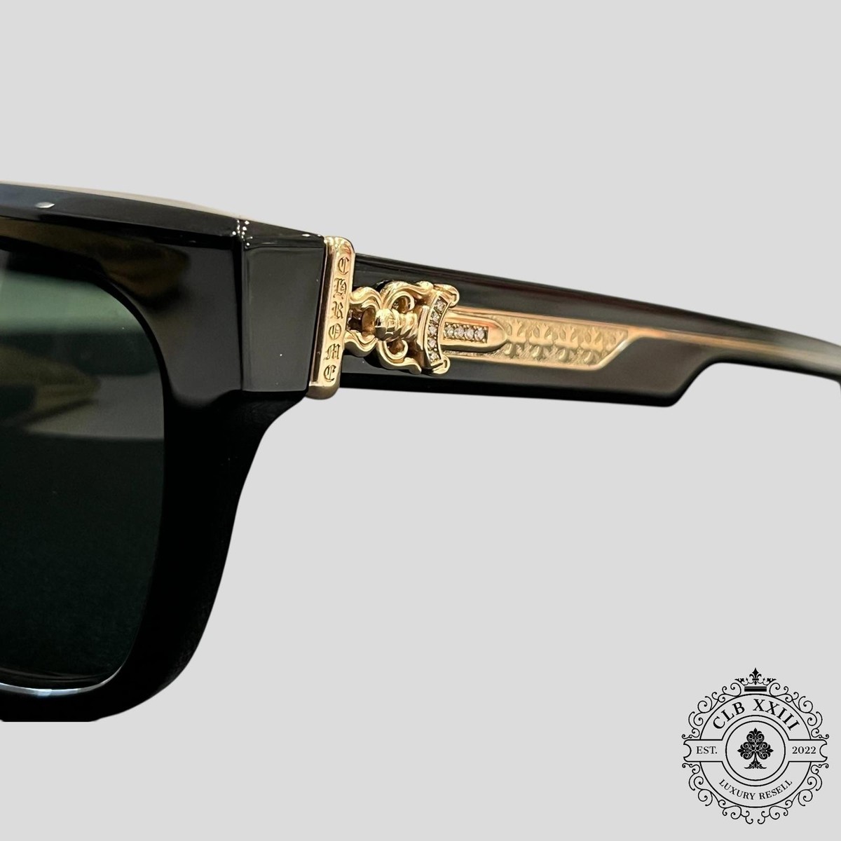 Chrome Hearts Diamond Embellished Box Officer Sunglasses in Black