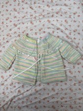 Vintage Handmade Knit Pastel Baby Sweater Cardigan With Ribbon Ties