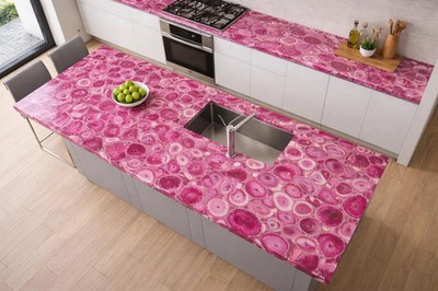 Pink Agate Kitchen Countertop   Polished Gemstone Slab, Custom Luxury Island