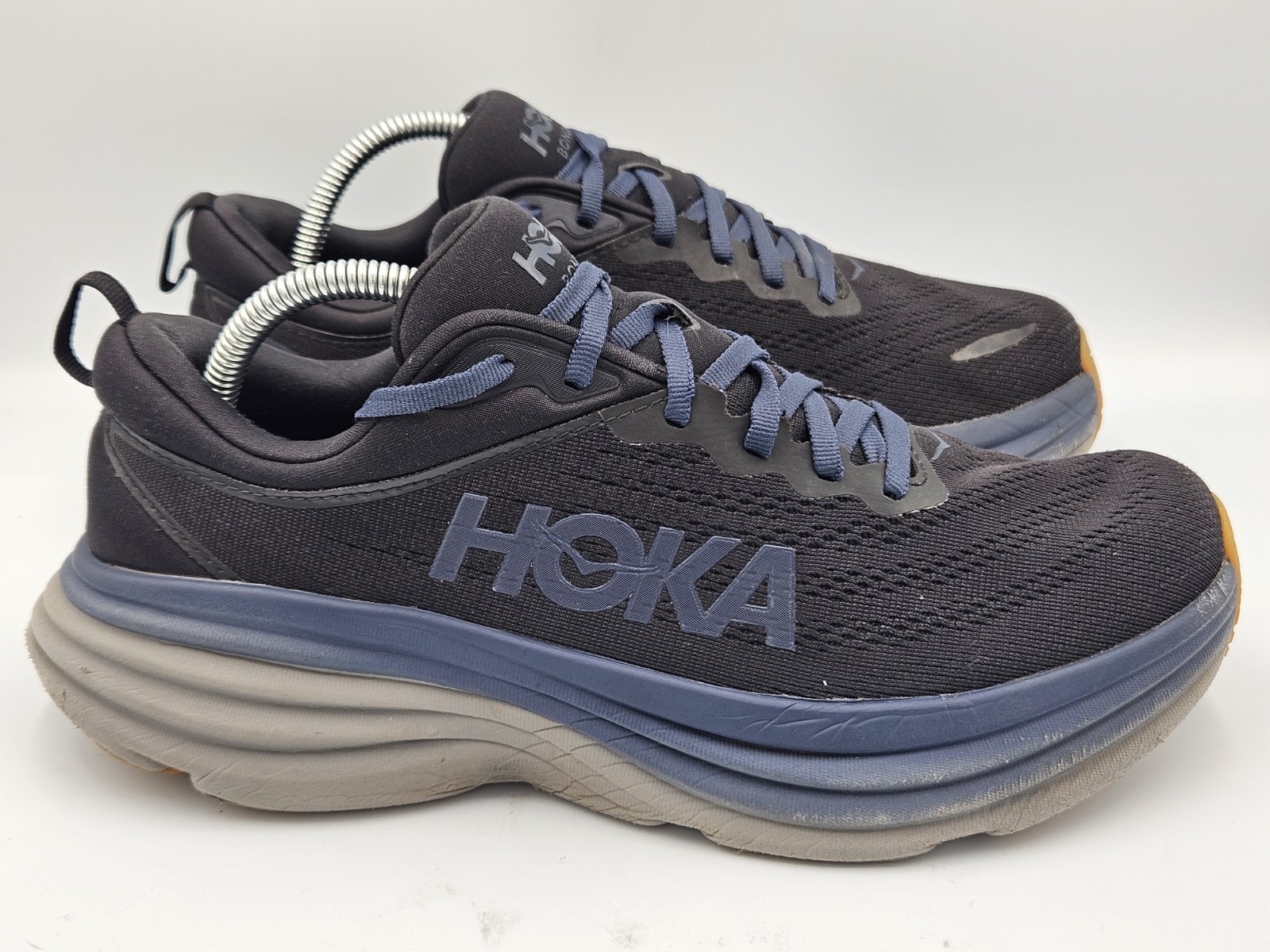 Hoka One One Bondi 8 Black Blue Running Shoes Mens Size 9 D 1123202 BCKRN