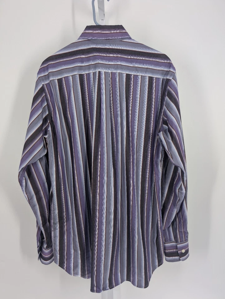 Barney's New York Vintage Y2K Purple Violet Spectrum Stripe Shirt Rave Club M - Image 4 of 4