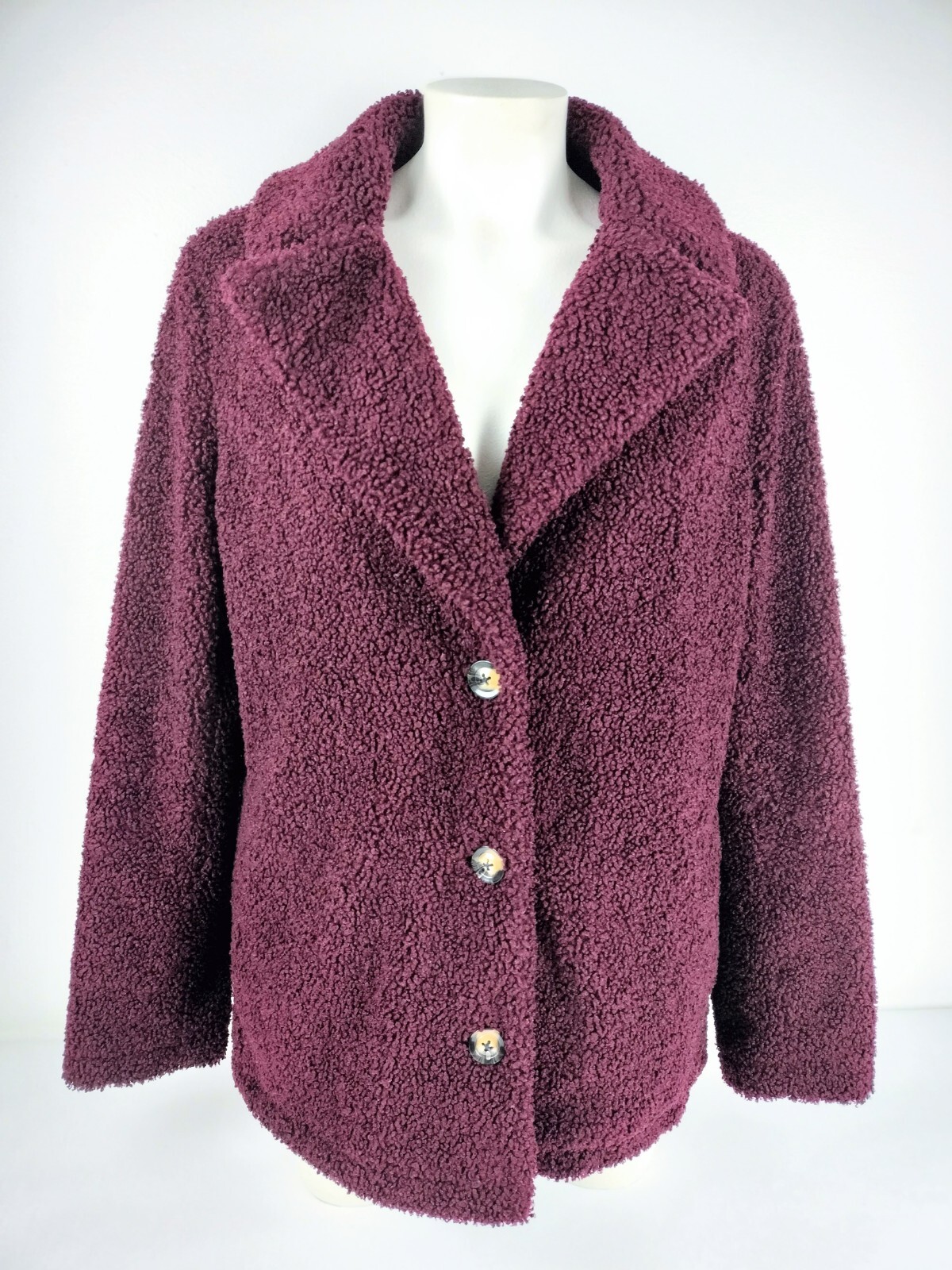 Sanctury Womens Burgundy Teddy Coat with Collar and Pockets Size Medium